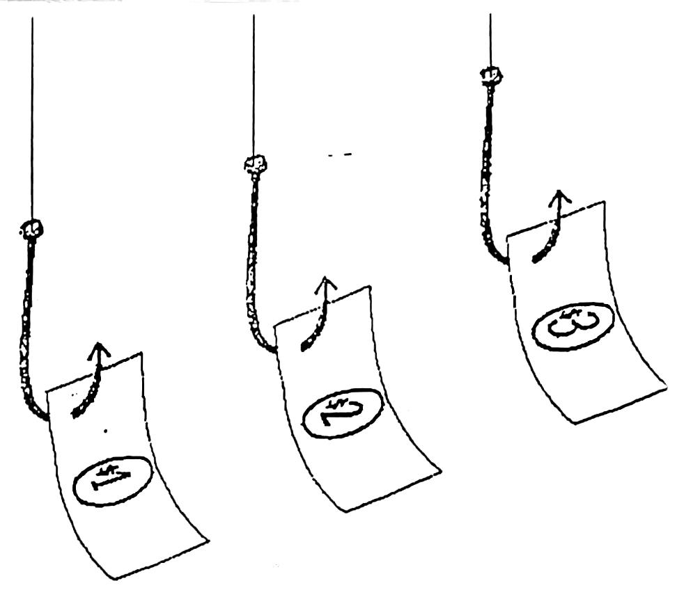 Three fish hooks baited with $1, $2 and $3 bills