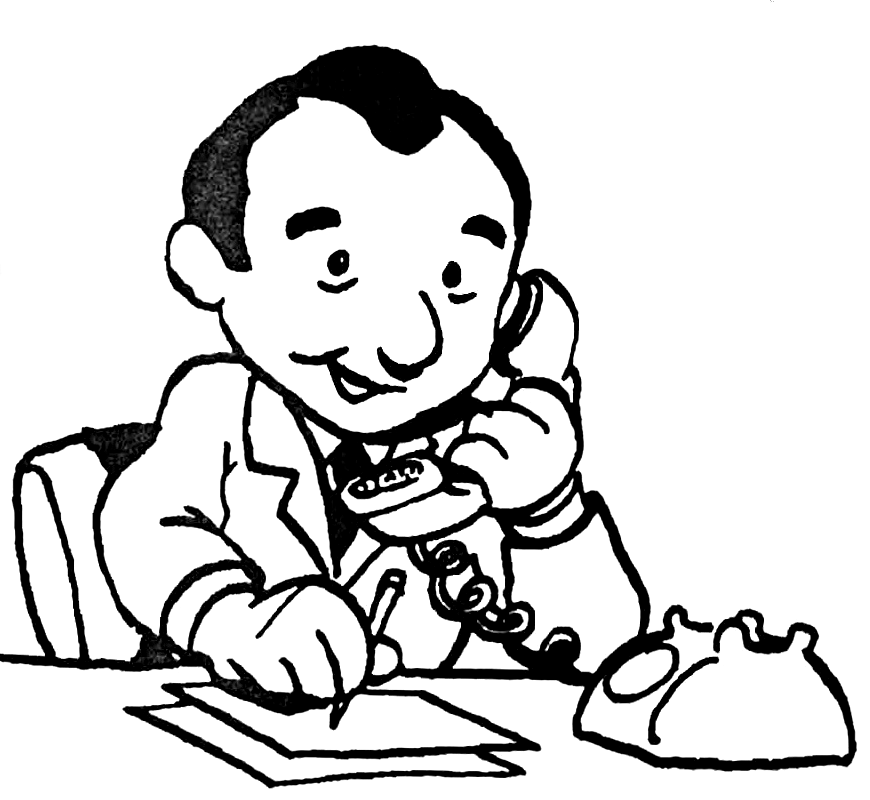 Cartoon of a man on the telephone taking notes